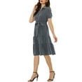 thumbnail image 4 of INSPIRE CHIC Women's Summer Chambray Shirt DressTie Waist Western V Neck Denim Midi Dresses, 4 of 5