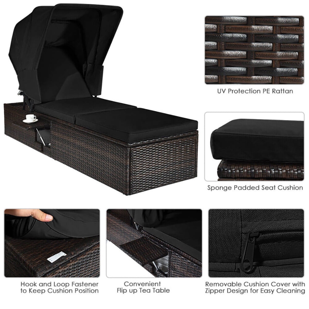 GVN Outdoor Chaise Lounge, Outdoor Adjustable Cushioned Chaise Lounge Chair with Folding Canopy-Black, Outdoor Chaise Lounge Chair for Pool Backyard Beach GVN Outdoor Chaise Lounge, Outdoor Adjustable Cushioned Chaise Lounge Chair with Folding Canopy-Black, Outdoor Chaise Lounge Chair for Pool Backyard Beach
