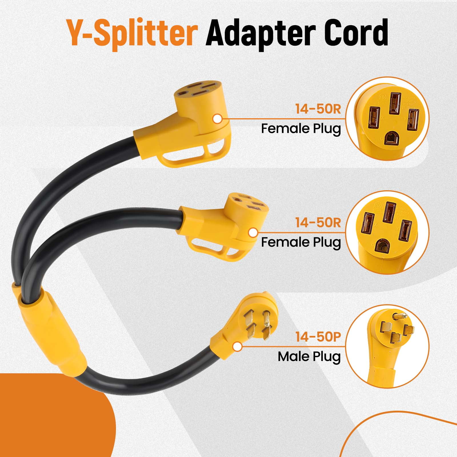 maXpeedingrods 50 Amp Y Splitter Adapter Cord 4 Prong 250V with 14-50P to 2X 14-50R Outdoor Extension Cord, 3 Feet 6/3 8/1 STW AWG for RV EV, for Tesla Model 3/S/X/Y