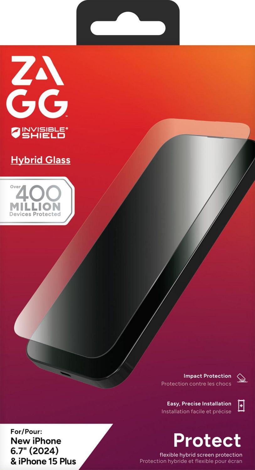Zagg InvisibleShield Hybrid Glass for iPhone 16Plus/15Plus, InvisibleShield Hybrid Glass