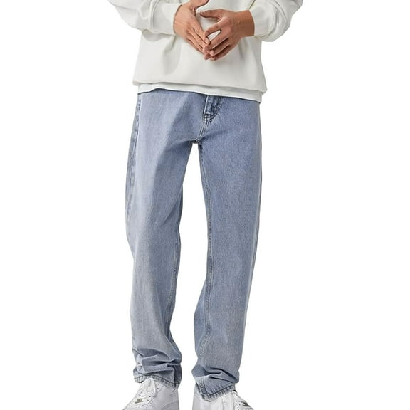 Razzly Mens Personality Solid Color Jeans Hop High Street Fashionable And Handsome Pants Dinosaur Tail Fuzzy Relaxed Mens Stretch Memory Foam Comfortable Bedroom with Man of Men Pants for Men(Blue,L)