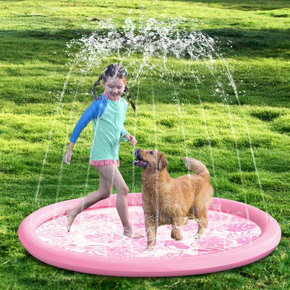 Splash Pad Sprinkler Mat - 6ft Tropical Leaves Water  Toy for Kids, Dogs, Backyard Summer Fun