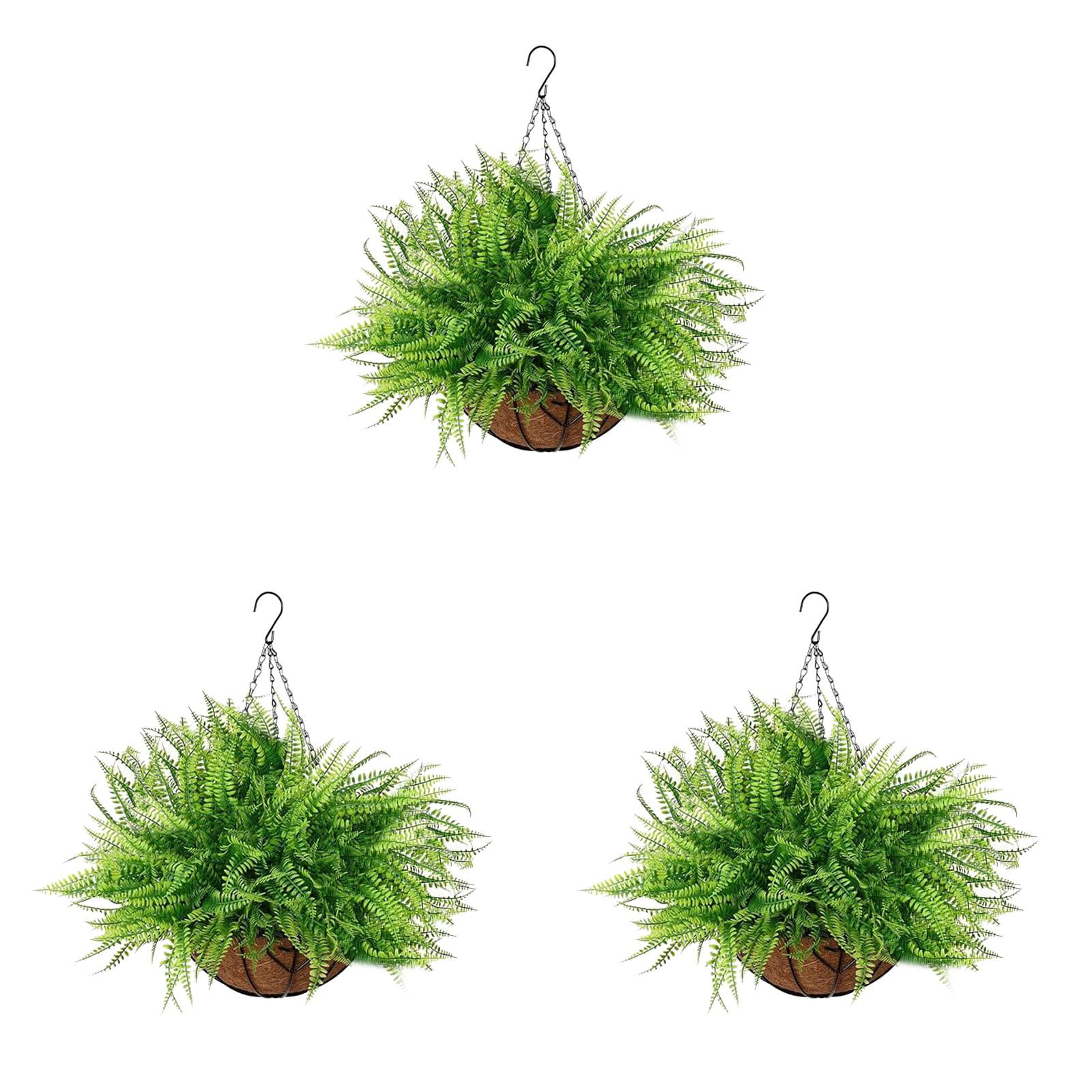 3 Set Artificial Hanging Outdoor Hanging Ferns Planter, UV Resistant Fern Basket for Outdoors Patio Garden Home Decor (Green)