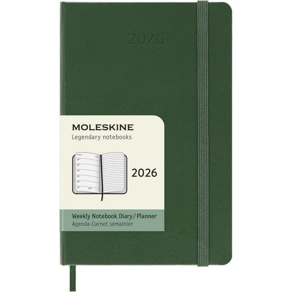Moleskine, Moleskine Pocket Myrtle Green 2026 Weekly Planner, 3.7'' X 5.65'', 12-Month Calendar with Adhesive Binding