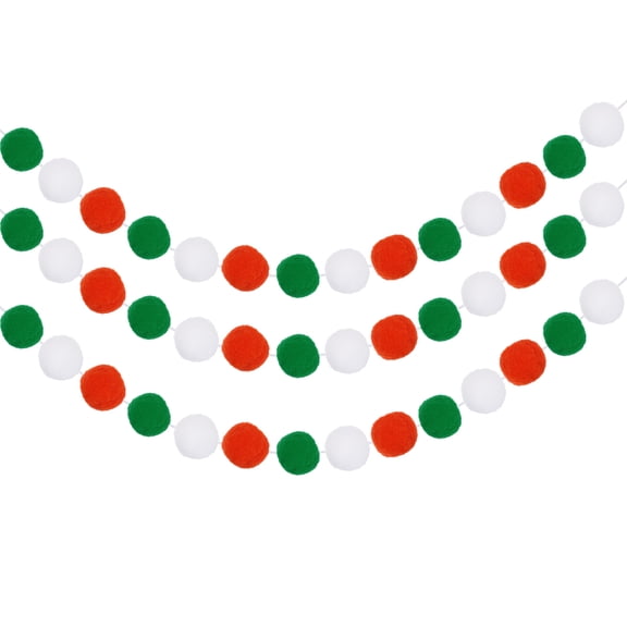 Uxcell 3Pcs Felt Ball Garland White Red Dark Green Pom Pom Garland Handing Balls 8.2 Feet Long 24 Balls for Christmas