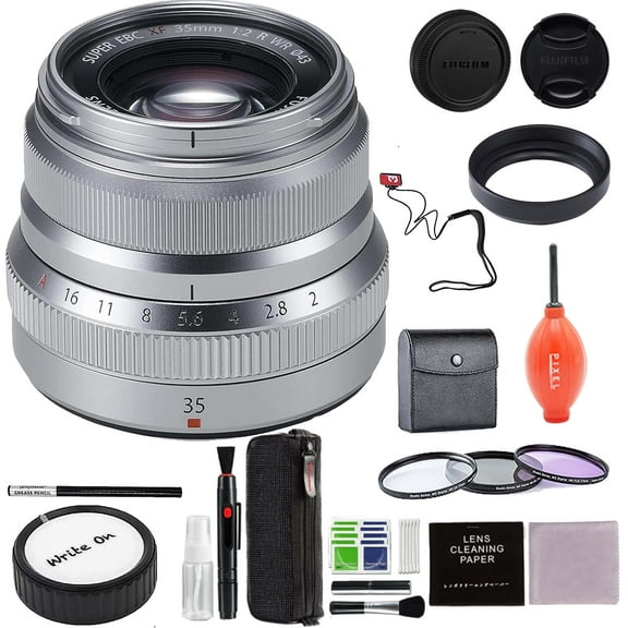 Fujifilm XF 35mm F/2 R WR Lens (Silver) with Advanced Accessory and Travel Bundle | Fuji XF35mm Lens