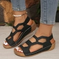 Black Ladies Fashion Fish Mouth Wedge Sandals Thick Sole Beach Solid ...