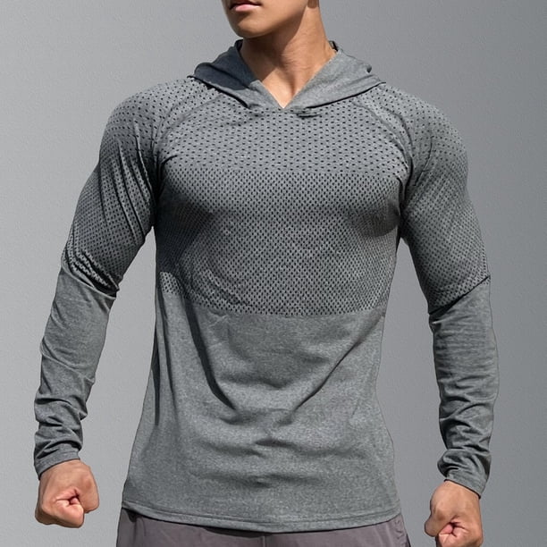 pstuiky camisas de manga larga para hombre, Sudadera con capucha fina de manga larga para hombre, para fitness, exteriores, correr, otoño, transpirable y de secado rápido l