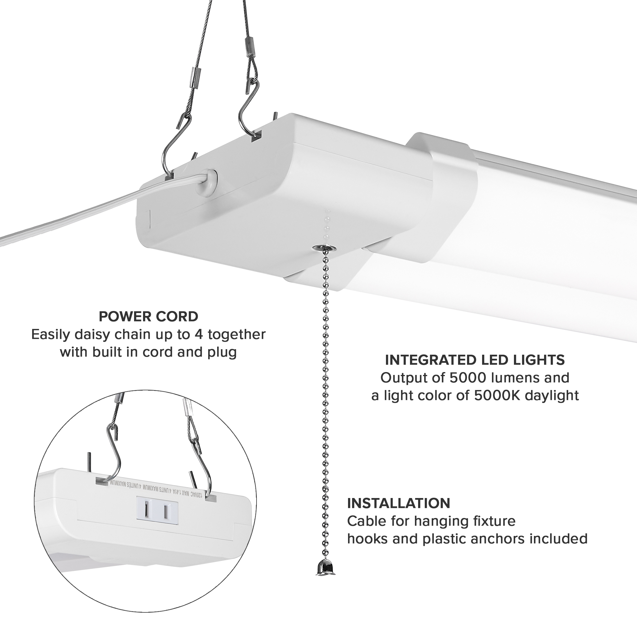 Maxxima 2 ft. Utility LED Adjustable Shop Light Fixture, Linkable, Frosted Lens 5000K Daylight 5000 Lumens