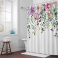 thumbnail image 6 of Purple Flower Shower Curtain for Bathroom Decor, Green Eucalyptus Leaves Wild Floral Spring Waterproof Fabric Shower Curtain, 72"x96" Set with 12 Hooks, 6 of 9