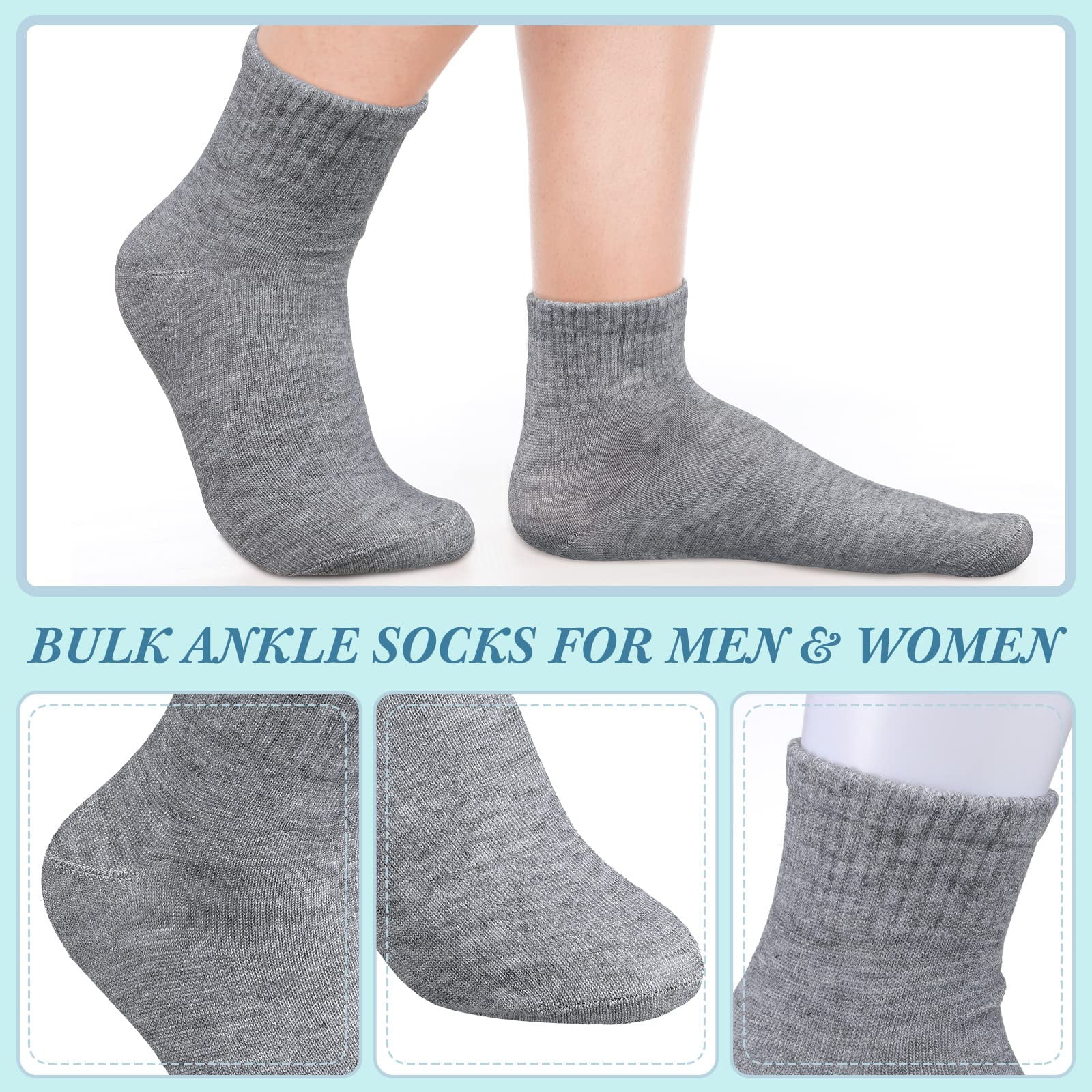 48 Pairs Men Quarter Ankle Socks Moisture Wicking Athletic Crew Casual Sports Socks Bulk for Homeless