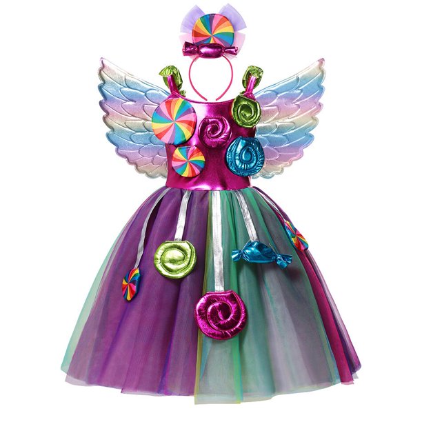 El Festival de Purim Girl Sweet Candy Tutu Dress Ropa Niños Carnival Frock Birthday Fancy Rainbow Costume Niños Party GownS (4-5T) Gao Jinjia LED