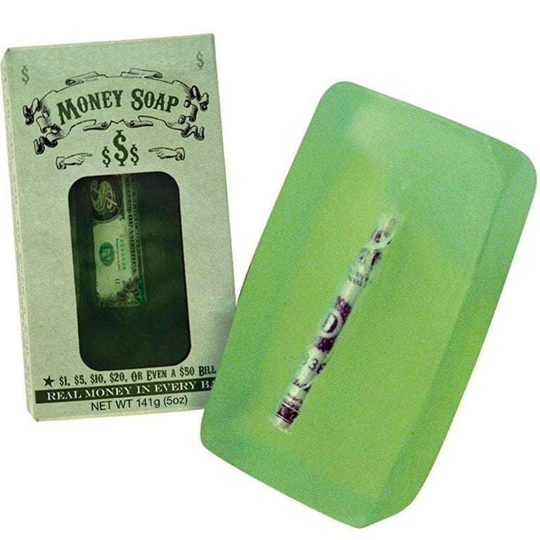 money soap - it cleans! it brings wealth! real money in every bar from 1$  to 50$ - 5 oz (141g)