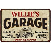 WILLIE'S Garage Gift Man Cave Metal Sign Decor 12x18 112180014064