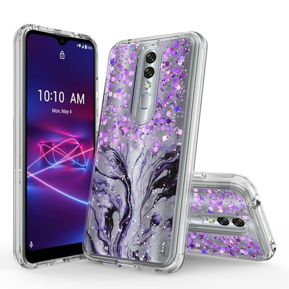 Coolpad Legacy Brisa Case, Rosebono Hybrid Bling Glitter Sparkle Epoxy Graphic Marble Colorful Silicone Skin Cover Armor Case for Coolpad Legacy Brisa (Purple)