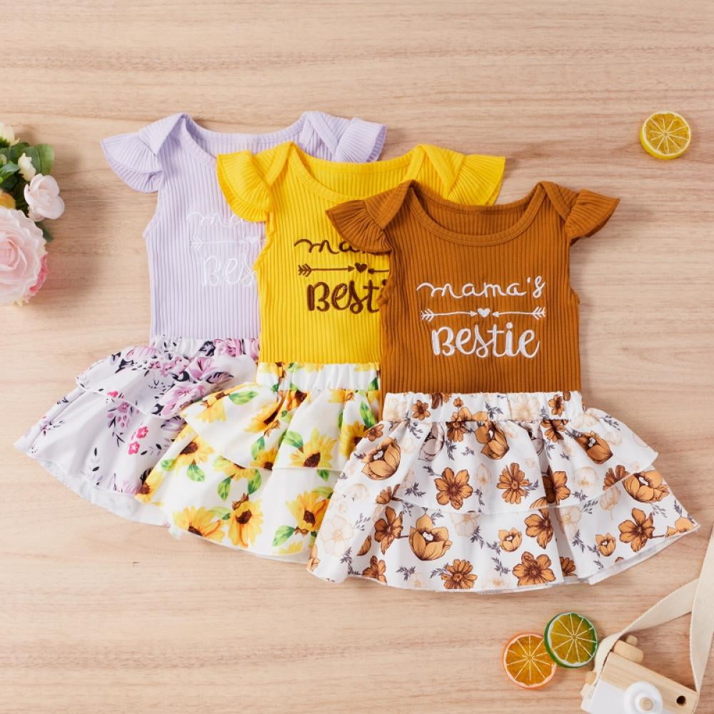 Toddler Kids Baby Girls Summer Short Sleeve 1st/2nd Birthday Tops Skirt Outfits 