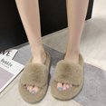 thumbnail image 3 of Woman House Sandals Fuzzy Non-skid Thick Open Toe Slides Cross Band Slippers, 3 of 10