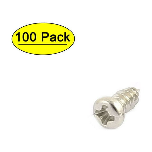 100pcs M2.5 x 6mm Stainless Steel Pan Round Head Self Tapping Screws