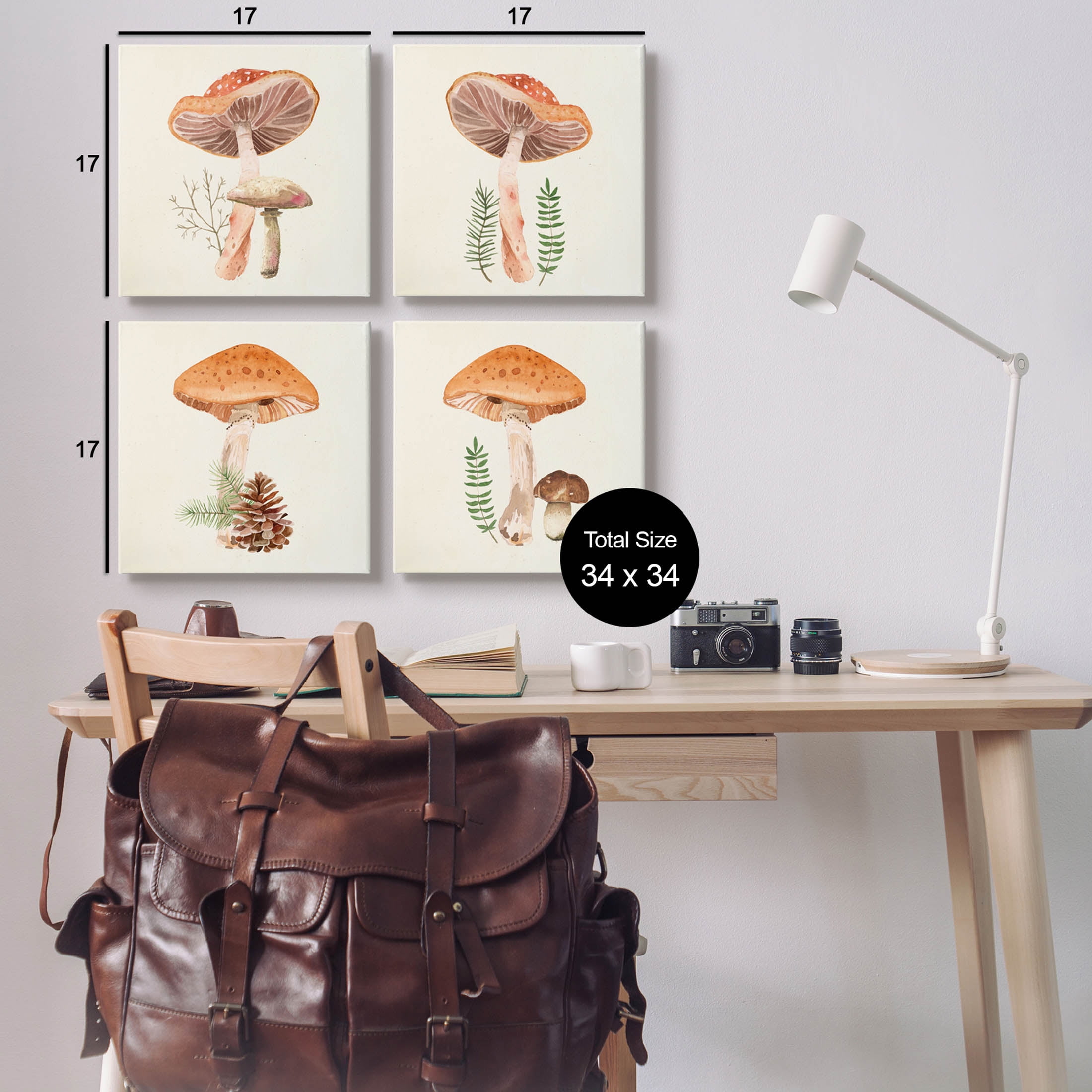 Woodland Mushroom Botanical Sprouts Botanical & Floral Graphic Art Gallery Wrapped Canvas Print Wall Art, Set of 4