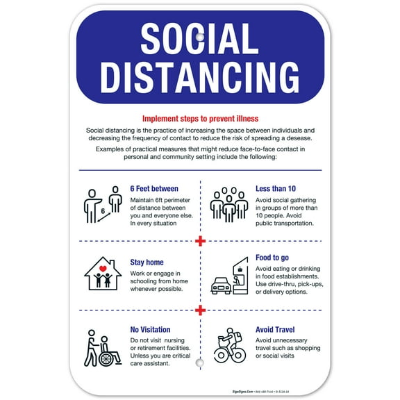 Social Distancing Sign, 12x18 Aluminum