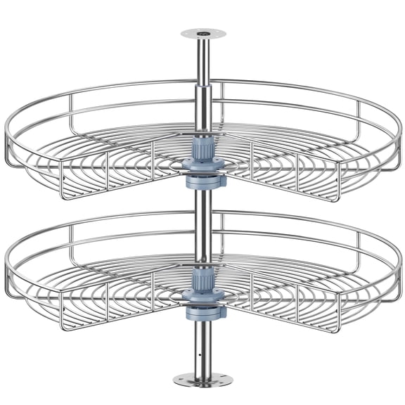 JOWBOOW 28" Kidney Lazy Susan Organizer for Kithcen Corner Base Cabinet with 2 Turntable Shelves, Chrome