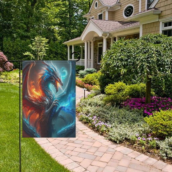 Dragon Fire and Water Garden Flag Double Sided 12 x 18 Inch Outside Yard Decoration Outdoor Flag