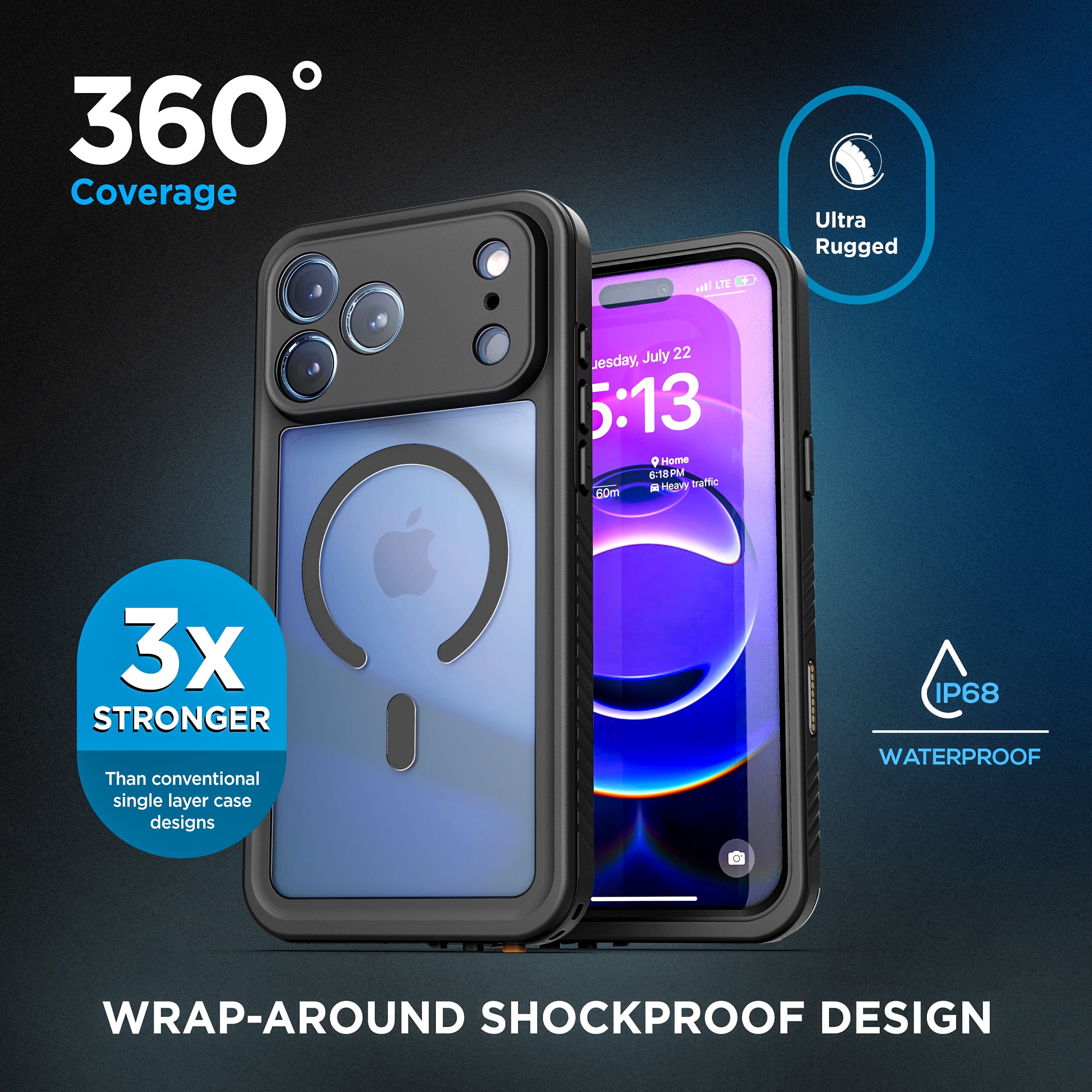 Encased for iPhone 17 Pro Waterproof Case with Camera Control Capture Button [IP-68] Full Body Protection with Built-in Screen Protector (Compatible with MagSafe)