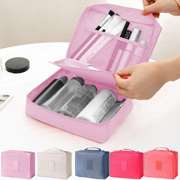 Dmlowu Travel Makeup Bag - Water Proof Cosmetic Makeup Bag with Handle, Large Capacity Travel Toiletry Bag for Outdoor Camping Beach, 6x8 inch Portable Cosmetic Bags for Women Men