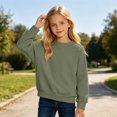 thumbnail image 2 of Likimi Toddler Kids Girls Sweatshirts Solid Color Crew Neck Sweatshirt For Girls Long Sleeve Spring Autumn Soft Pullover Size 10-11 Years, 2 of 4