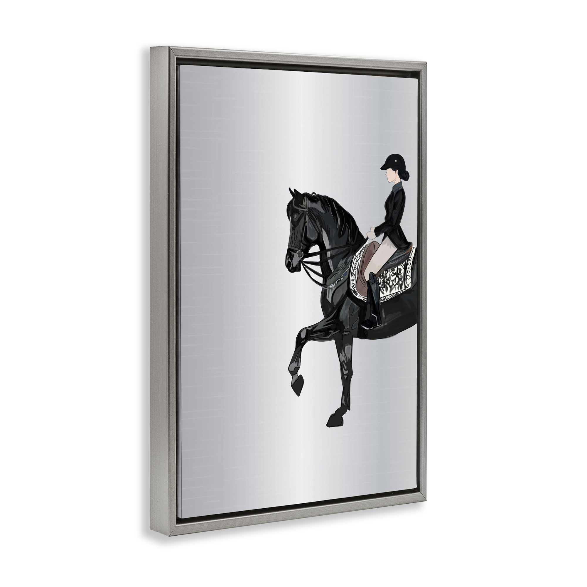 Stupell Industries Silver Rider Jockey Animals & Insects Painting Gray Floater Framed Canvas Art Print Wall Art, 21 x 31