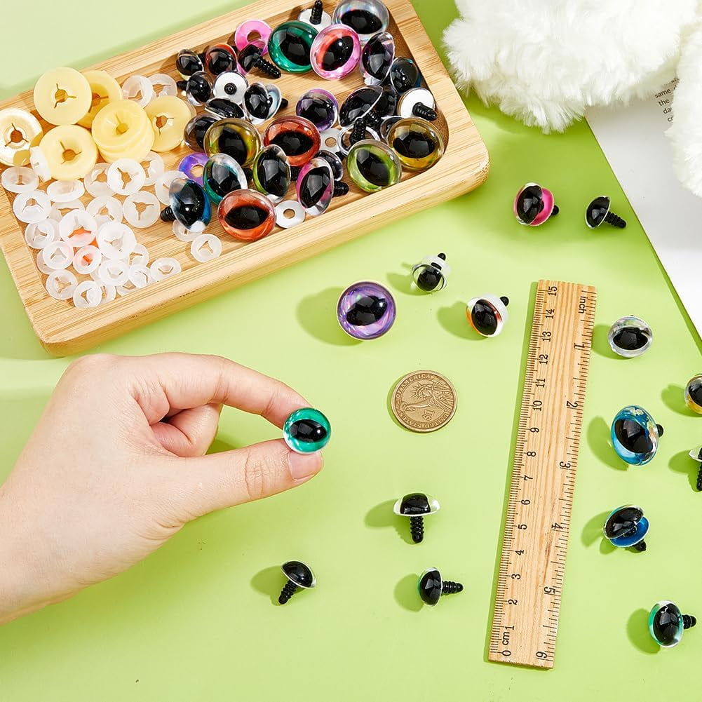 48Pcs 3 Sizes 15/18/24mm Plastic Safety Eyes Stuffed Animal Eyes for Crochet Craft Eyes with Washers for DIY Crafts Stuffed Animals Puppet Plush Dolls Making Accessories Colorful DIY