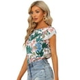 thumbnail image 1 of Blusa floral hawaiana de manga casquillo con encaje y cuello barco bohemio de verano para mujer blanco XS, 1 of 4