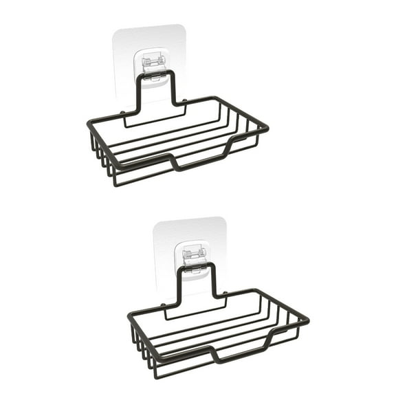 2 Pieces Adhesive Soap Dish Black Shower Tangle Stainless Steel Holder Bathroom