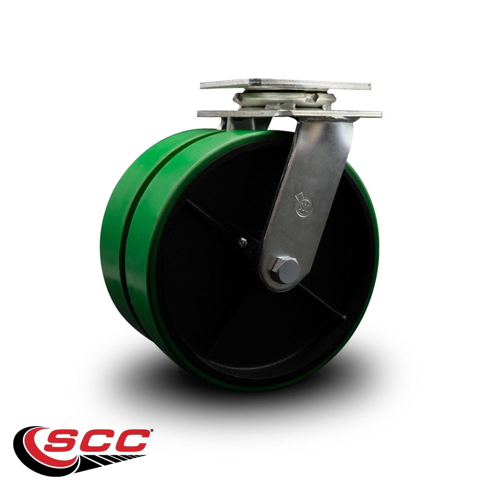 8 Inch Dual Green Poly on Cast Iron Wheels Swivel Caster with Roller Bearing SCC