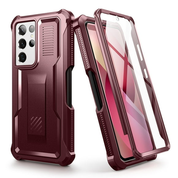 Dexnor for Samsung Galaxy S21 Ultra Case with Screen Protector & S Pen Slot(S Pen Not Included) Dual Layer Cover, 360 Full Body Protective Shockproof Heavy Duty Bumper for S21 Ultra 6.8 inch-Red