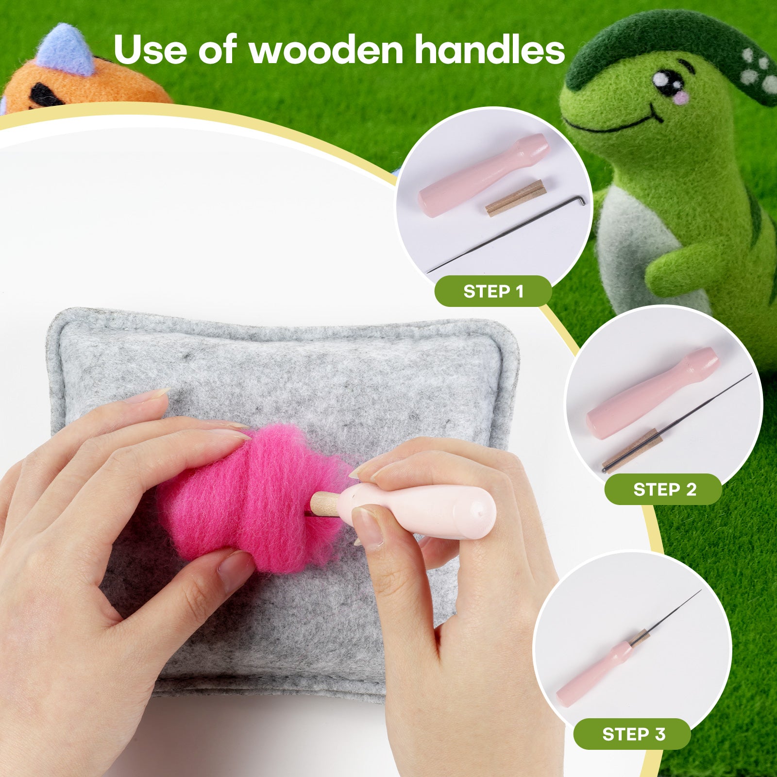 Dinosaurs Needle Felting Kit. Wizardi DIY Wool Craft Kit F07N8-Z-02