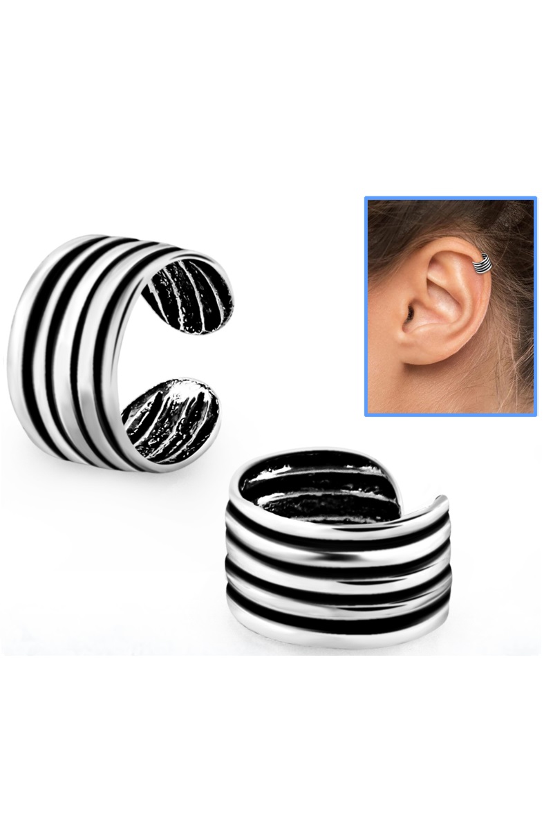iJewelry2 Multi Rings Design Sterling Silver Helix Ear Cuff Clipon