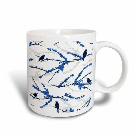 

3dRose Blackbirds On Blue Blossoms - Ceramic Mug 11-ounce