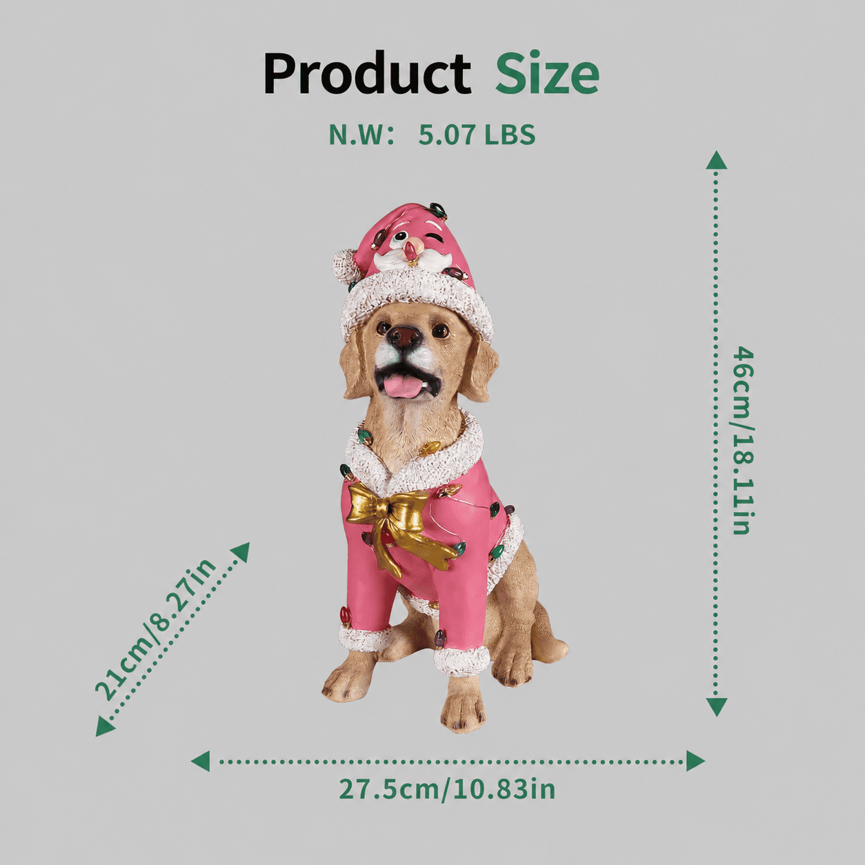 Labrador Pink Santa Outfit Christmas Dog Statue with Santa Hat Holiday Tabletop Decor