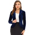 thumbnail image 1 of Blazer con solapa con muescas para mujer, manga larga, para oficina, negocios, con botones, de terciopelo Azul oscuro L, 1 of 5