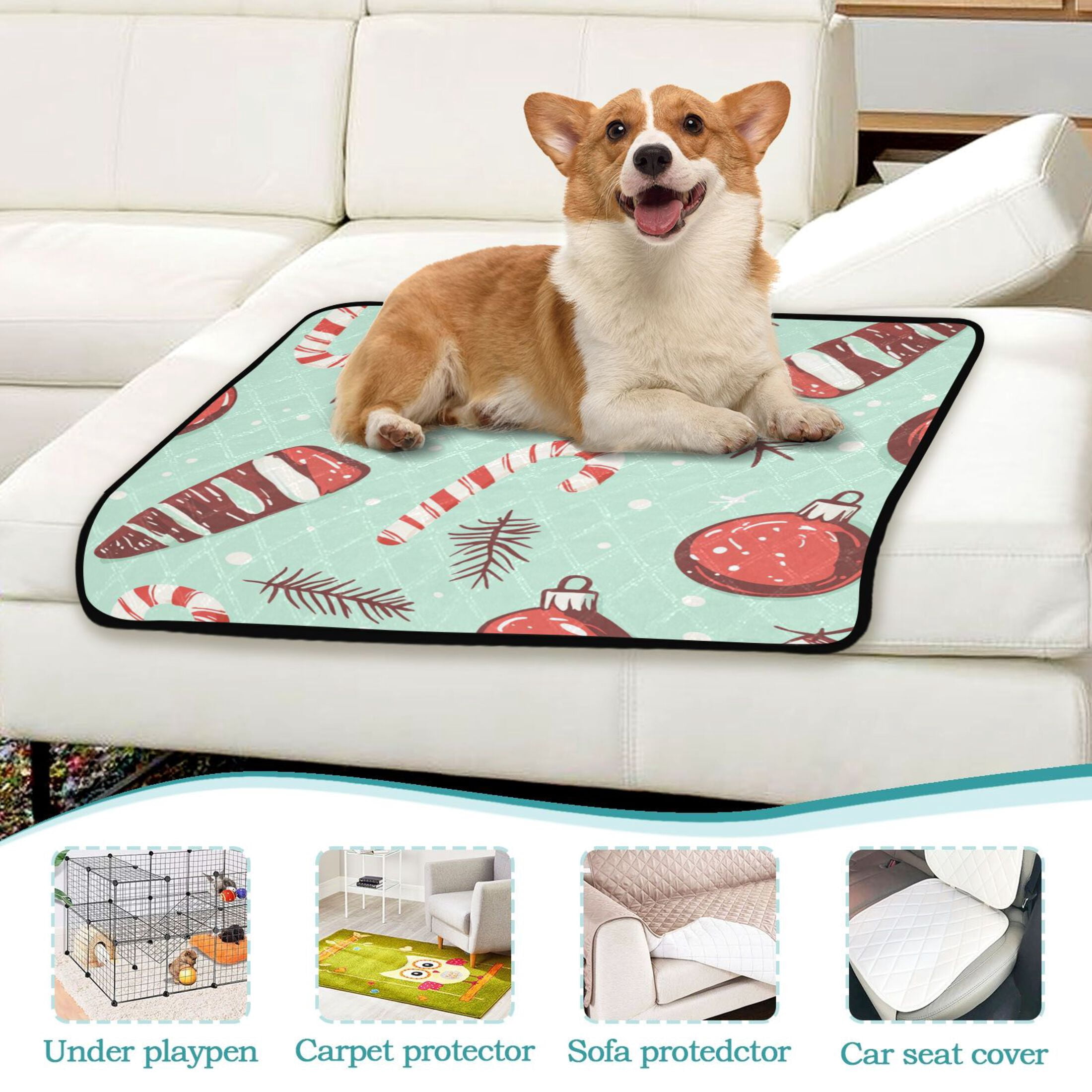 Qxltty Seamless Pattern with Christmas Elements Cat litter Pads Pet Set of 2 Diaper Mats Center Anti-leakage Layer Absorbent Soft and Comfortable