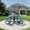 Blue, variant on AwayHome 46" Outdoor Expanded Metal Round Picnic Table with 4 Benches & Umbrella Hole,Patio Table Set for 8 Person,Durable and dirt resistant,Blue