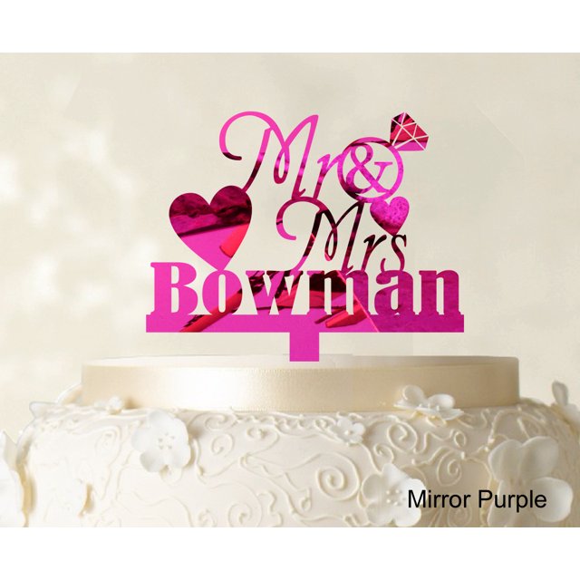 Personalized Mr & Mrs Wedding Cake Topper Personalized Mirror Cake Topper Color Option Available 5-7 Inches Wide