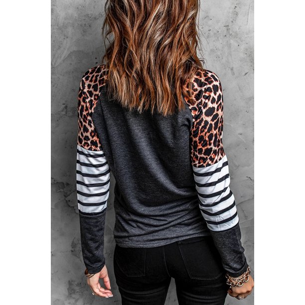 ABPHQTO Top de manga larga con diseño de conejito a rayas de leopardo negro para mujer