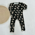 thumbnail image 4 of Baby Rompers Boy Baby Fall Winter Full Zip Footless Pajamas Cartoon Cat Bear Print Long Sleeve Zipper One Piece Jumpsuits Bodysuit Baby Bubble Romper Black 0 Months-3 Months, 4 of 7