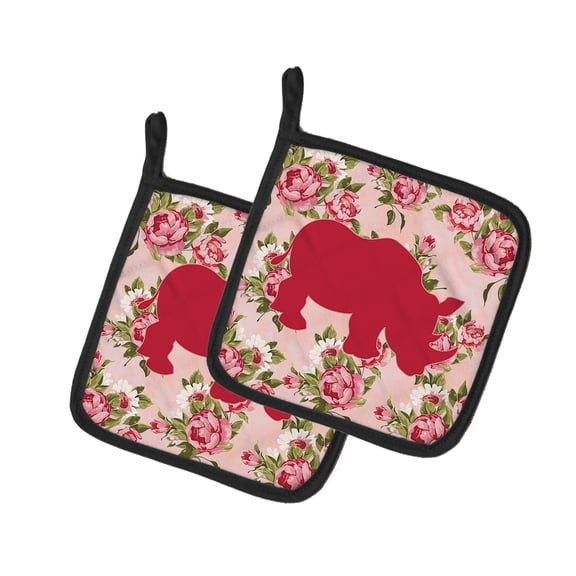 Caroline's Treasures BB1006-RS-PK-PTHD Rhinoceros Shabby Chic Pink Roses Pair of Pot Holders , 7.5HX7.5W, multicolor