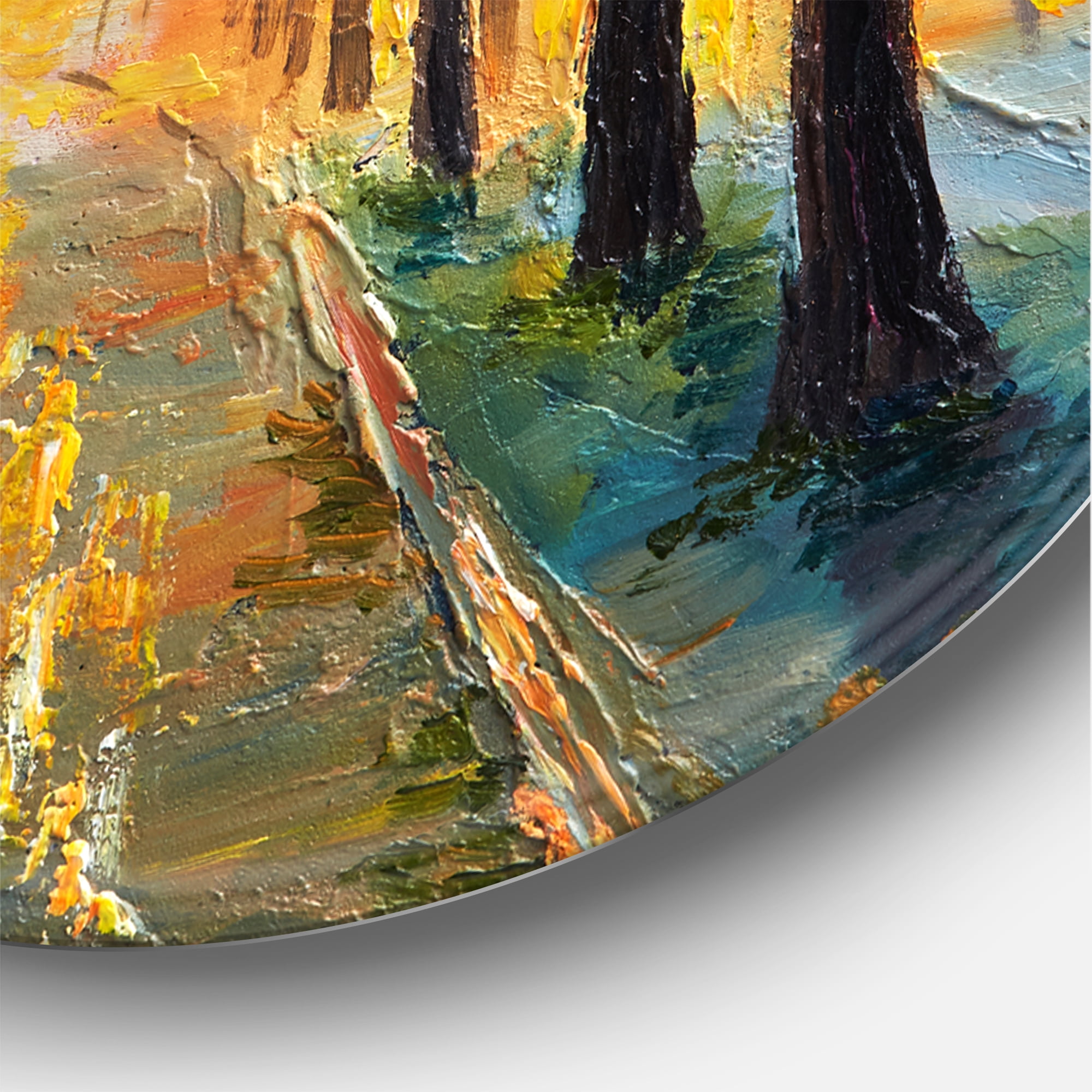 Designart 'Autumn Road in Evening' Traditional Circle Metal Wall Art 11x11 - Disc of 11
