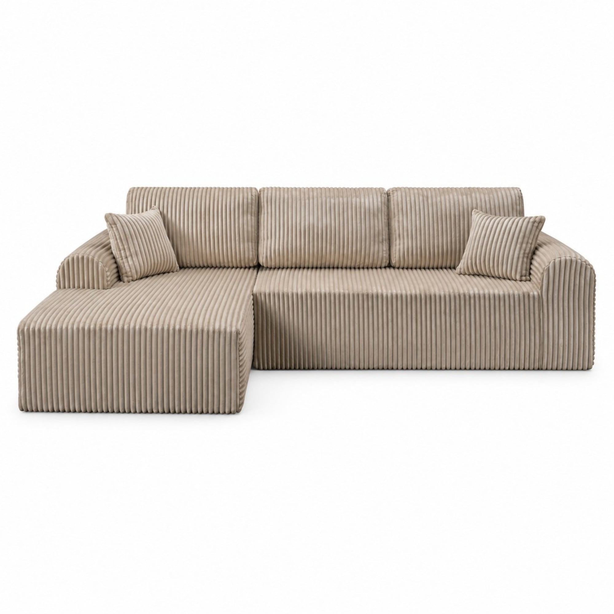 DEALTOPS 109" Corduroy L-Shape Floor Cloud Couch, Deep Seat Modular Sectional Sofa, Left Chaise, Dark Beige