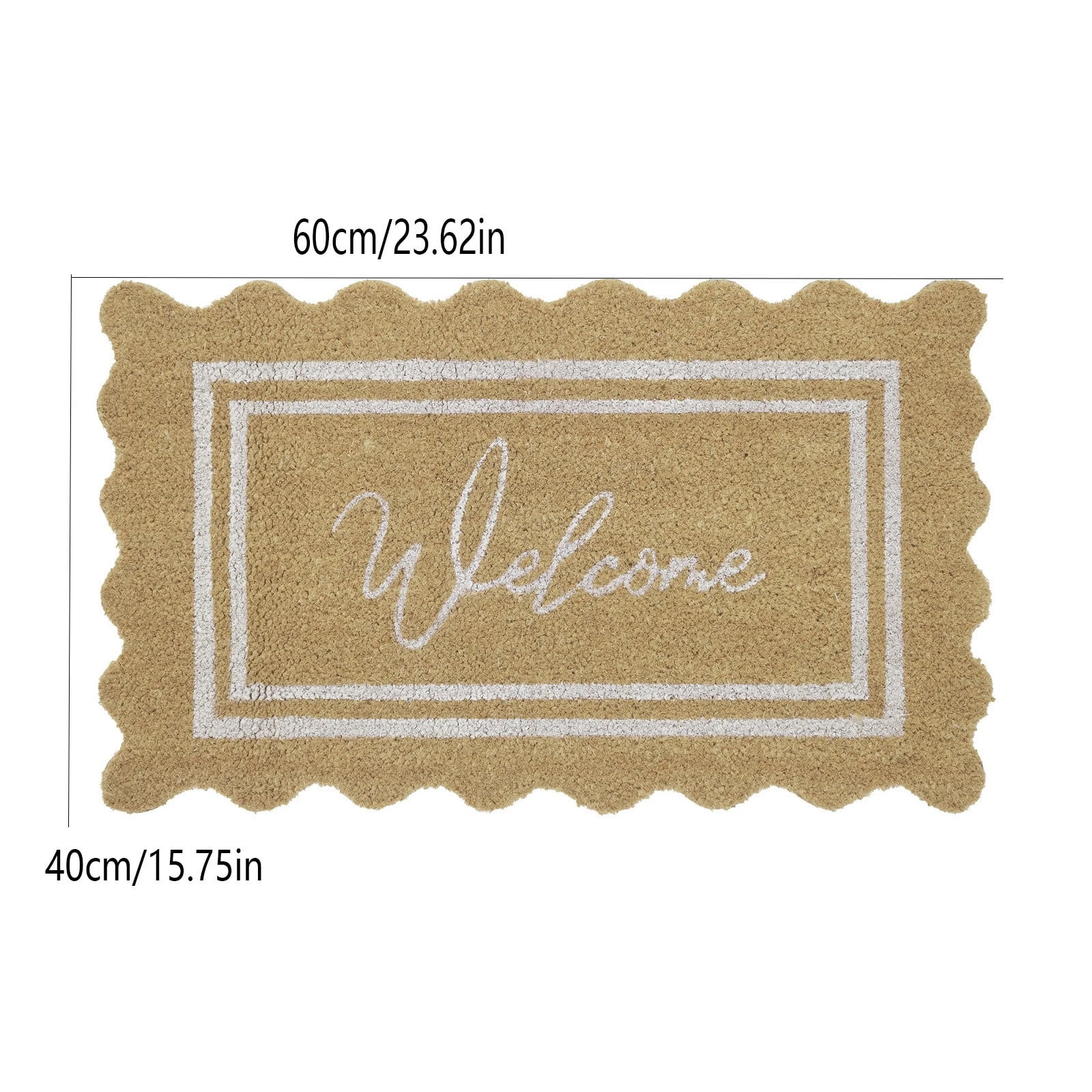 Outdoor Door Mat Welcome Design • Natural Wave Edge Coir Doormat • Heavy Duty Dirt Scraper Entrance Rug • Non Slip Front Porch Entryway Decor