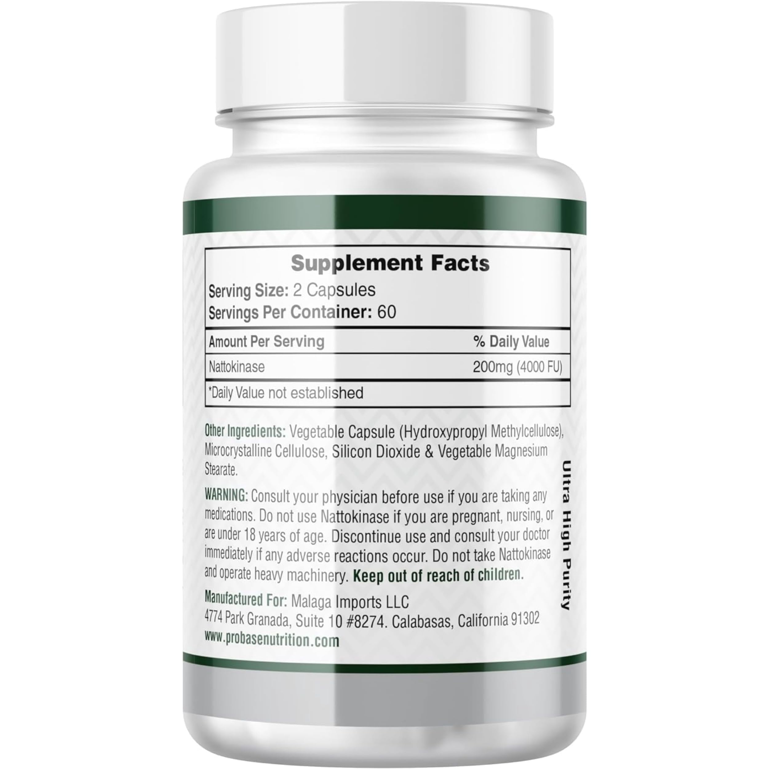 Probase Nutrition Nattokinase Supplement 4,000 FU Servings, 120 Capsules (Derived from Japanese Natto) Systemic Enzymes for Cardiovascular and Circulatory Support